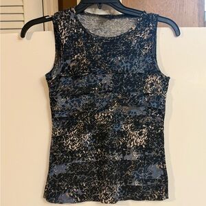 Ann Taylor Blue and Black Patterned Tank Top